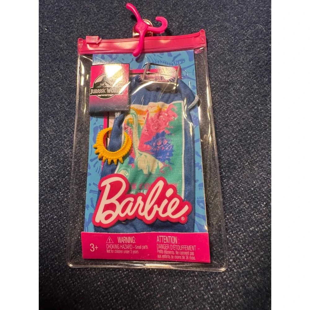 Barbie Jurassic World Fashion Pack Blue Dinosaur Dress & Necklace Mattel GRD47